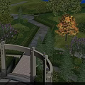 Swing Door In Garden Landscape With Lawn Flowers Trees And Pathway