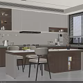 Elegant Modern Restaurant Open Kitchen Interior With Island Counter And Cabinets