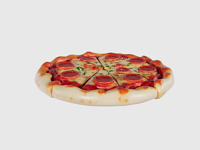 Freshly Baked Pepperoni Pizza With Tomato Sauce Green Basil And Golden Crust 3d model