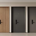 Three Stylish Modern Security Doors With Wooden Black Gray Panels And Secure Handles