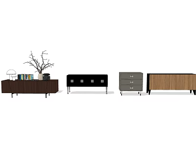 Modern TV Stands With Different Colors Drawers Metal Legs And Decorative Plants 3d model