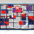 Modern Basketball Themed Photo Spot With Geometric Patterns And Red Blue Colors