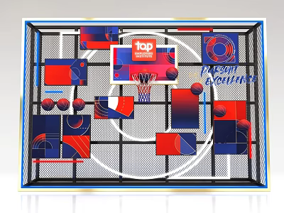 Modern Basketball Themed Photo Spot With Geometric Patterns And Red Blue Colors 3d model