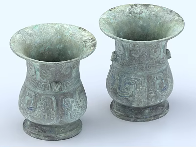 Antique Ceramic Vessels With Intricate Carvings And Classic Base Design Details 3d model
