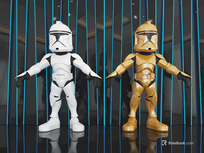 Electric Toys White And Gold Robot Action Figures For Kids 3d model 
