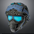 Futuristic Helmet Design With Blue Gray Color Glowing Goggles And Metallic Details