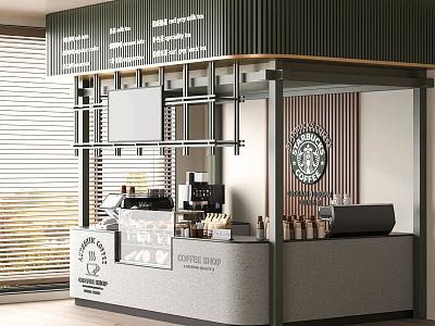 Modern Coffee Shop Interior With Counter Coffee Machine Menu Board And Display Case 3d model