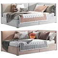 Modern Kids Bed With Colorful Pillows Soft Blanket And Happy Stuffed Toy