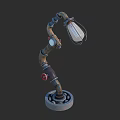 Industrial Style Pipe Table Lamp With Gear Base And Exposed Bulb 3d model