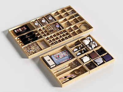 Golden Jewelry Organizer with Multiple Compartments for Rings Earrings and Necklaces 3d model