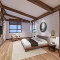 Hotel Guest Room Interior With Wooden Beams Stone Walls Natural Light And Cozy Furniture