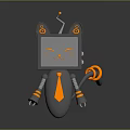 Cartoon Robot Cat With Gray Body Orange Antenna Smiling Face And Orange Tie