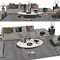 Modern Sofa and Coffee Table Set with Accent Pillows Side Tables and Decorative Items 3d model