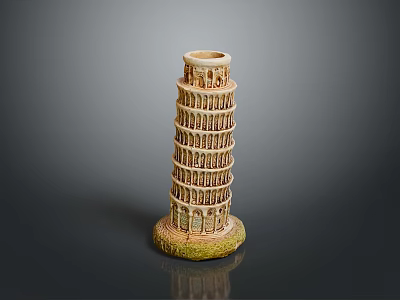 Decorative Miniature Tilted Tower Model With Detailed Architectural Clay Structure 3d model
