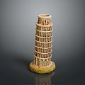 Decorative Miniature Tilted Tower Model With Detailed Architectural Clay Structure 3d model
