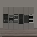 Modern Built in Kitchen Appliances in Light Colored Cabinets Featuring Multiple Ovens and Microwaves