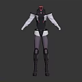 Futuristic Techwear Outfit With Armored Vest White Long Sleeves Purple Leggings And Mechanical Boots