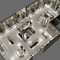 Modern Clothing Store Interior Featuring Golden Metal Racks Mannequins Central X666X Pillar White Tiled Floor