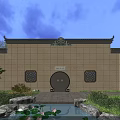 Chinese Garden Courtyard Evening Scene With Traditional Pavilion Pond Rockery Lush Trees And Lanterns