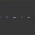 Set Of Different Colored Modern Trolleys Arranged On Dark Background