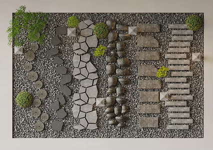 Landscape Ting Step Garden Paving Green Slate Gravel Trail Stone Steps 3d model