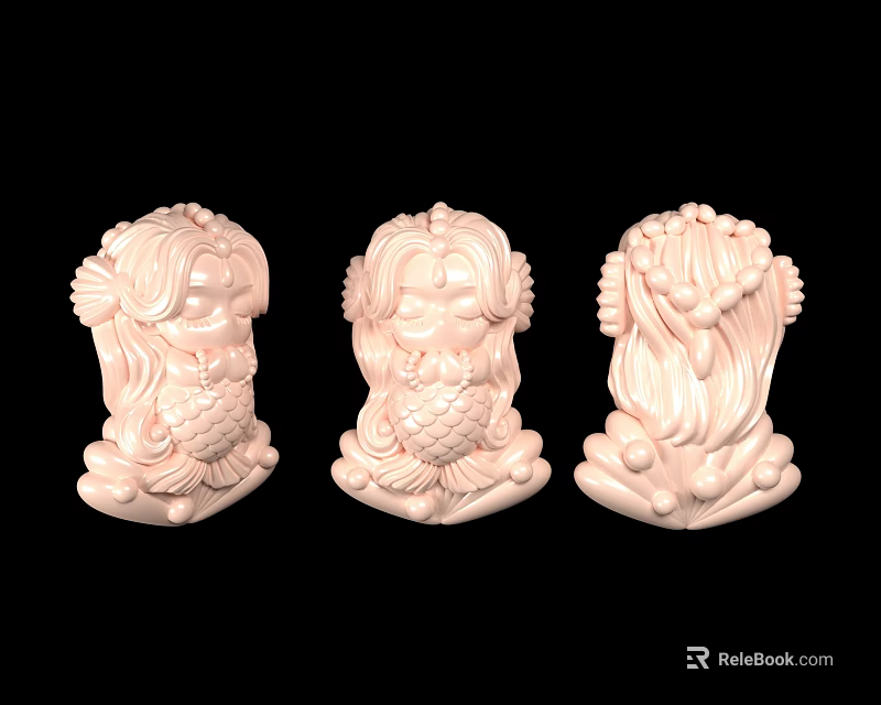 Intricate Carved Woman Sculptures With Floral Hair Design And Fish Motifs 3d model 