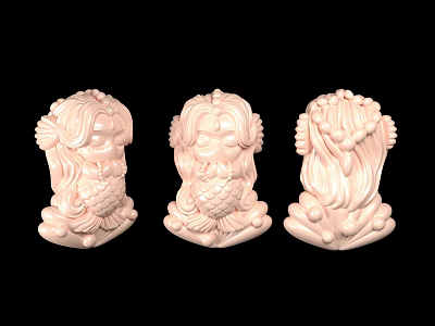 Intricate Carved Woman Sculptures With Floral Hair Design And Fish Motifs 3d model