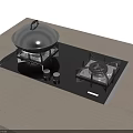 Modern Gas Stove With Black Panel Wok And Lid On Wooden Countertop