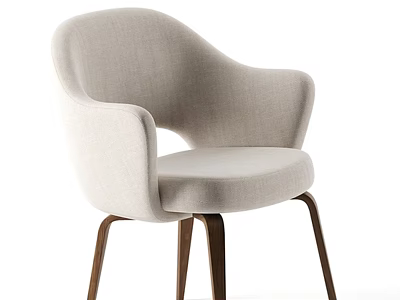 Modern Accent Chair With Light Beige Fabric Upholstered Curved Backrest Armrests Dark Wooden Legs 3d model