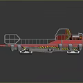 Red And Gray Pontoon Boat With Flat Deck Metal Railing And Control Cabin