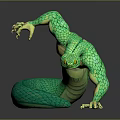 Mythical Green Scaled Creature With Four Limbs Curved Body And Sharp Claws 3D Render