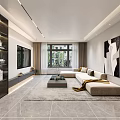 Elegant Modern Living Dining Room Interior With Beige Sofa Coffee Table And Decorative Painting