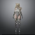 3D Fantasy Character With Cat Ears Blonde Long Hair Silver Armor And White Top
