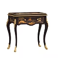 Antique Dark Wood Nightstand With Gold Accents And Hand Painted Landscape Scenes
