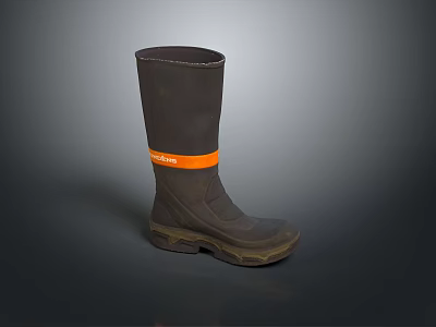 Dark Brown Tall Rain Boots With Orange Strap For Daily Use 3d model