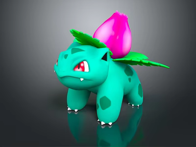 Cute Green Animated Creature Character With Pink Flower Green Leaves On Back And Spotted Body 3d model