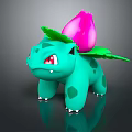 Cute Green Animated Creature Character With Pink Flower Green Leaves On Back And Spotted Body