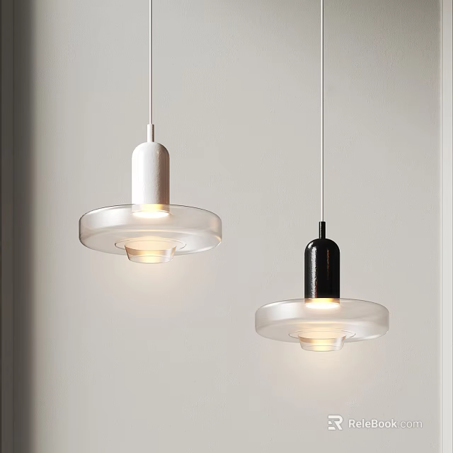 Modern Pendant Lights With White Black Metal Base And Transparent Glass Shade 3d model 