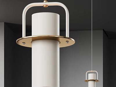 Modern Pendant Light With White Cylindrical Body And Gold Metal Frame For Interior Space 3d model