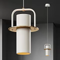 Modern Pendant Light With White Cylindrical Body And Gold Metal Frame For Interior Space