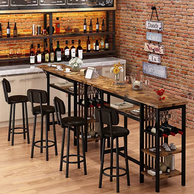 Industrial Bar Design With Brick Wall Bar Stools And Wine Bottles 3d model