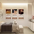 Relaxing SPA Sauna Room With Massage Bed Treatment Posters And Wooden Decor