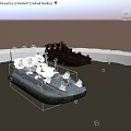 Military Hovercraft With Large Rotating Fans Radar System And Cannons On Water