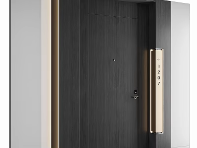 Modern Wooden Front Door With Metal Accents And House Number 2807 3d model