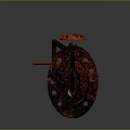 Flame Thrower Device With Red Yellow Fire And Metal Structure Reflection