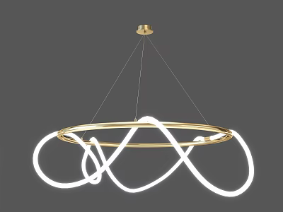 Modern Gold Chandelier with White Circular Rings and Minimalist Hanging Design 3d model