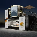 Modern Container Building Food Retail Shop With Staircase Umbrella And Display Window