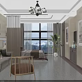 Modern Hotel Room Interior Featuring Sofa Bed Large Window Green Plant And Decorative Paintings