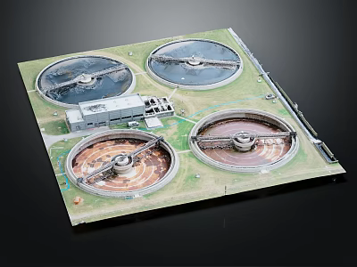 Large Scale Industrial Factory Facility With Circular Treatment Pools And Central Structures 3d model