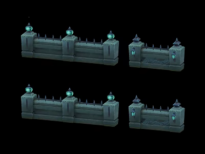 Ornate Stone Railings With Spire Tops Lantern Accents And Carved Details 3d model